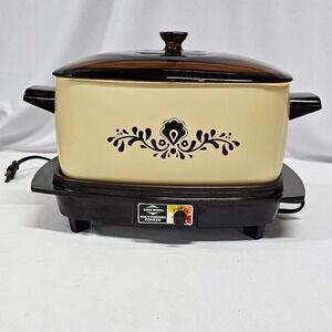 Vintage West Bend Multi-Purpose Cooker Slow Cooker Brown Floral Cream Retro 70s